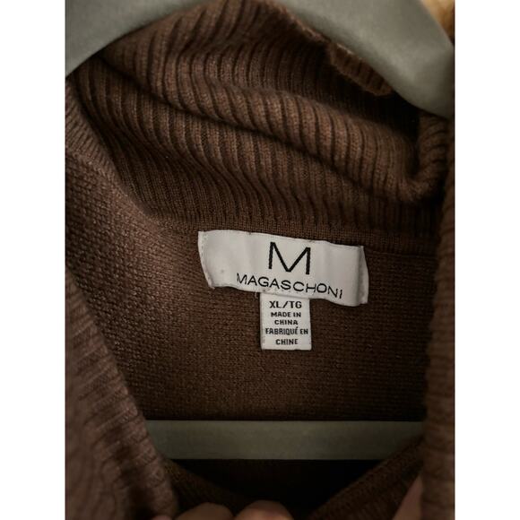Magaschoni Sweater women's XL Brown Wool Blend Turtleneck Pullover Poncho Fringe - Picture 3 of 10